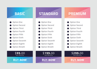 Obraz premium Three Price Table Layouts with Colorful Accents