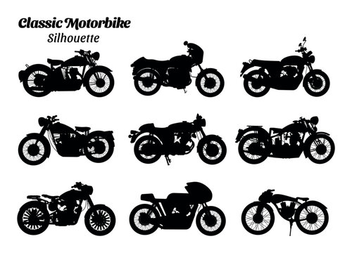 Classic motorbike silhouette vector illustration set