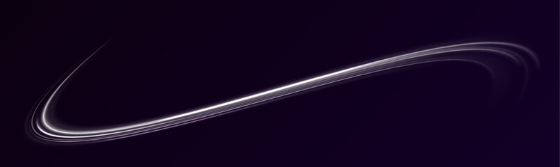 White blur trail wave, wavy line of light speed. Light simulation of line movement. Glowing bright curved lines for gaming industry advertising web design.