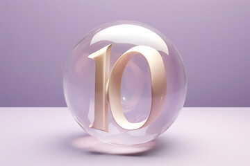 Gold Number 10 in a Clear Ice Bubble with a pale purple background created with Generative AI Technology