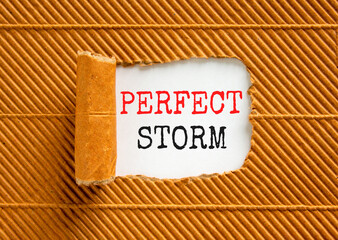 Perfect storm symbol. Concept words Perfect storm on beautiful white paper. Beautiful brown paper...
