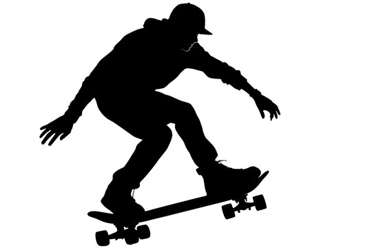 Silhouette Of Skateboarder. On An Isolated Transparent Background, Png. Generative AI
