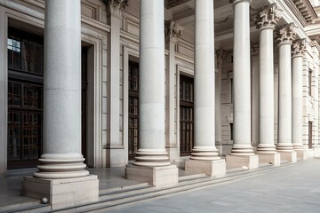 Naklejka premium Courthouse columns. Classical building façade with stone and marble. Greek Style Columns Row. Generative AI