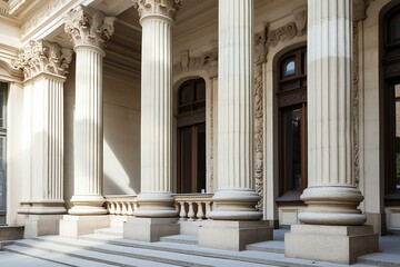Obraz premium Courthouse columns. Classical building façade with stone and marble. Greek Style Columns Row. Generative AI