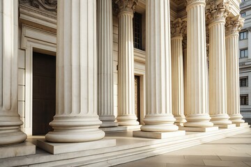 Fototapeta premium Courthouse columns. Classical building façade with stone and marble. Greek Style Columns Row. Generative AI