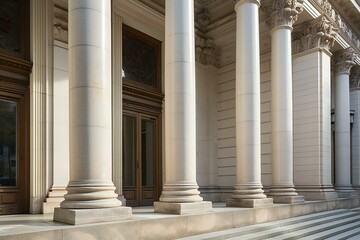 Obraz premium Courthouse columns. Classical building façade with stone and marble. Greek Style Columns Row. Generative AI