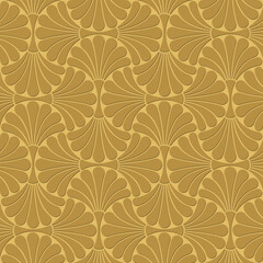 Abstract geometric leaves on a yellow background. Decorative ornamental texture. Art deco nouveau style.