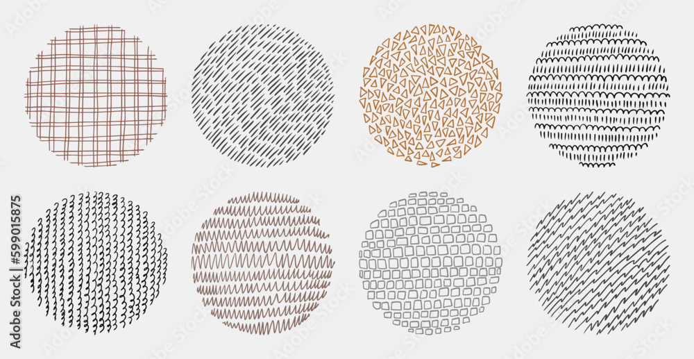 Wall mural set of hand drawn abstract lines and curves patterns. circle doodle background frame elements. artis