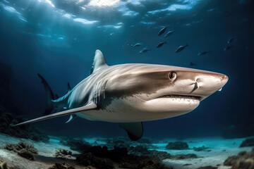 Shark Swims Underwater. Generative AI