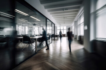 Office With Blurry People In Motion. Generative AI