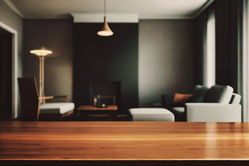 Table top with Blurred sofa Home interior decoration