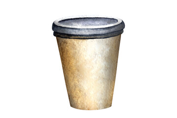 watercolor illustration cup of coffee on a white background