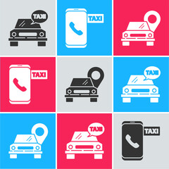 Set Taxi car, Taxi call telephone service and Map pointer with taxi icon. Vector