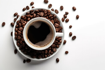 Obraz premium Cup With Coffee On White Background, Top View. Generative AI