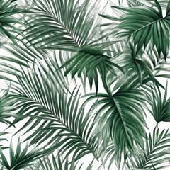 Palm Leaves On White Background. Seamless Background. Generative AI