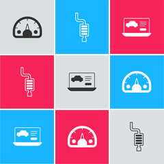 Set Speedometer, Car muffler and Diagnostics condition of car icon. Vector