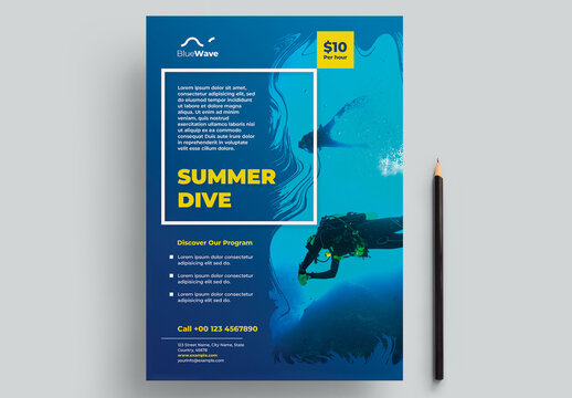 Flyer Dive Swimming Layout with Yellow and Blue Accents