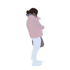 A woman walks down the street in spring clothes. 2D image for use as an entourage. Vector flat city infographics.
