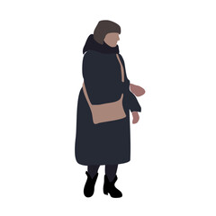 A woman walks down the street in spring clothes. 2D image for use as an entourage. Vector flat city infographics.