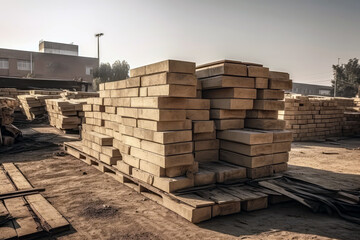 Building Materials Stacked Up On Construction Site. Generative AI