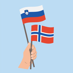 Flags of Slovenia and Norway, Hand Holding flags