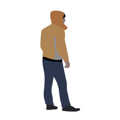 A man walks down the street in winter clothes. 2D image for use as an entourage. Vector flat city infographics.
