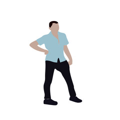 A man walks down the street in spring clothes. 2D image for use as an entourage. Vector flat city infographics.