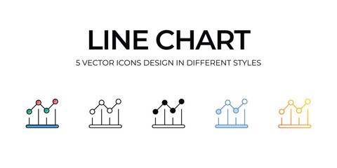 Line Chart Icon Design in Five style with Editable Stroke. Line, Solid, Flat Line, Duo Tone Color, and Color Gradient Line. Suitable for Web Page, Mobile App, UI, UX and GUI design.