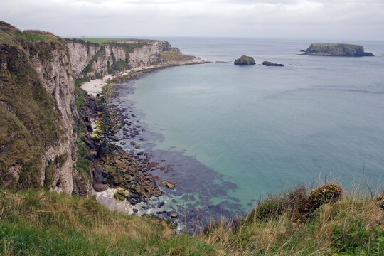 View of the cliff from the carrick-a-rede Rope bridge site - Giant causeway coastal road - Northern Ireland - UK