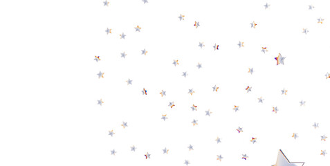 Holiday backdrop made of silver stars and sparkles on white wooden background. New Year concept. - png transparent