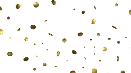 Golden confetti falling down isolated on transparent background.