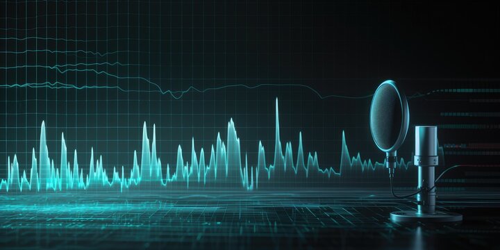 microphone in front of an audio wave screen Generative AI