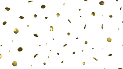 Golden confetti falling down isolated on transparent background.