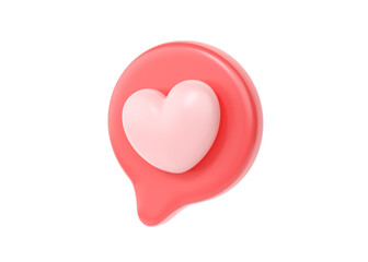 3d social media love heart icon render - message red bubble for chat and network speech on mobile phone