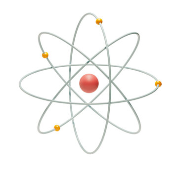 Atom particle with nucleus core, and electrons floating around it.3D illustration, isolated on a transparent background