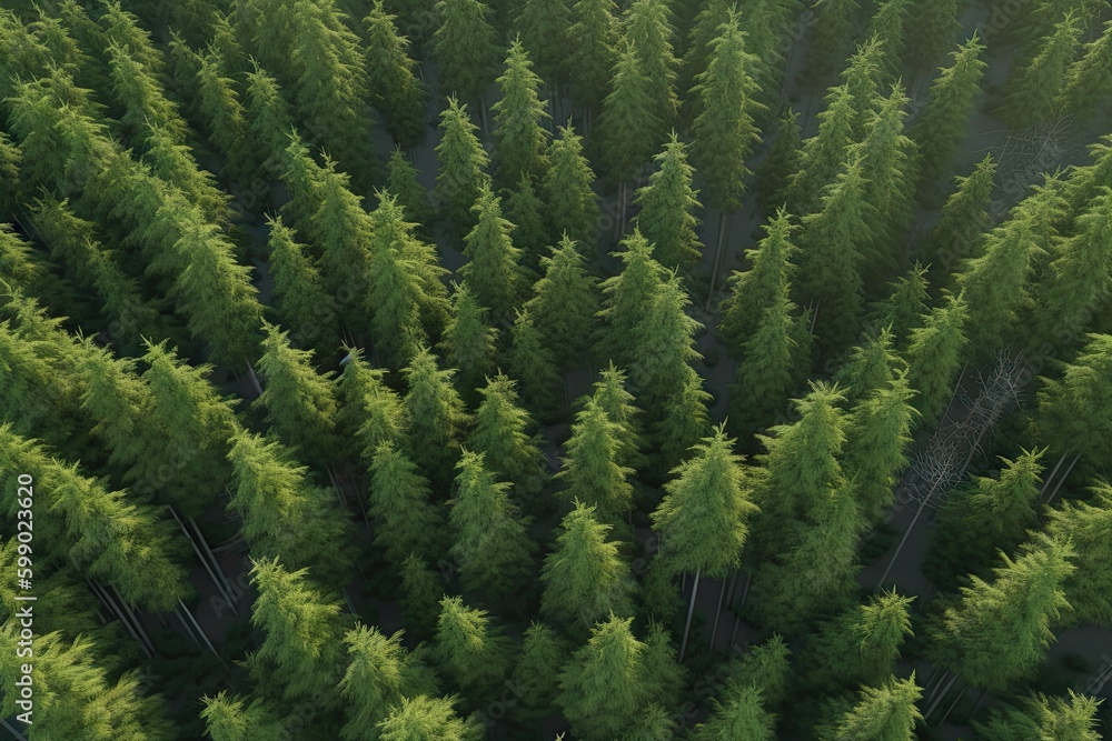 Aufkleber aerial view of green summer forest with spruce and pine trees . created with generative ai technolog