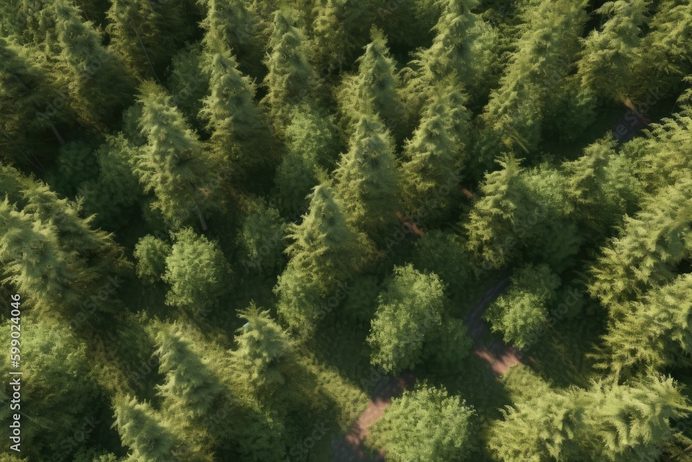 Aufkleber aerial view of green summer forest with spruce and pine trees. created with generative ai technology