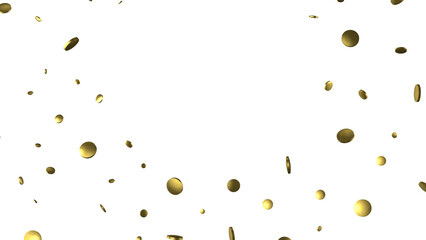 Golden confetti falling down isolated on transparent background.