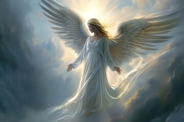 A sacred angel in the sky. Generative AI. - obrazy, fototapety, plakaty