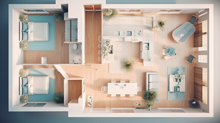 High angle living room interior design. Generative Ai