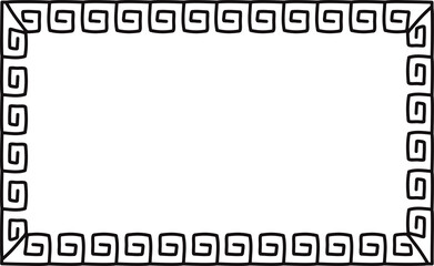 Rectangle rame with seamless greek meander pattern. Decorative borders constructed from continuous lines, shaped into repeated motif. Hand drawn doodle illustration