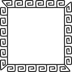 Square frame with seamless greek meander pattern. Decorative borders constructed from continuous lines, shaped into repeated motif. Hand drawn doodle illustration