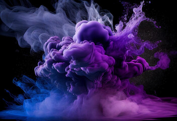 Smokey. Water Splashing. Dark. Blue. Background. Purple Colour. Ink Water. Abstract Art. Illustration. Magical. Star Dust. 