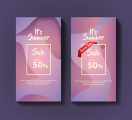 summer sale banner design with purple background 