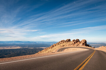 Street winding down from top of Pikes Peak with great view