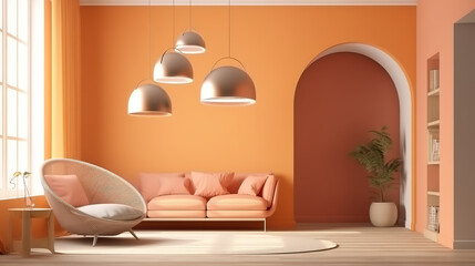 Minimalist modern living room interior background, 3D render. Generative Ai