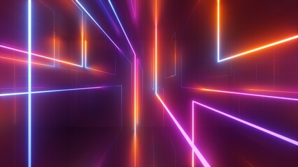 3d render, abstract geometric background, glowing neon lines, pink red laser rays, futuristic wallpaper