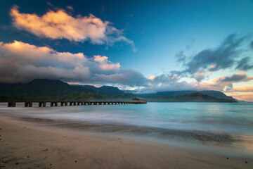 Beautiful early morning at Waioli Beach Park, Hanalei Bay on the Hawaiian island of Kauai, USA