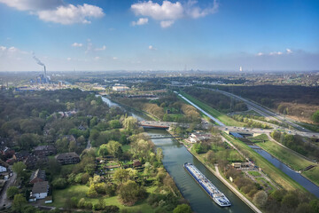 Panoramic view of the Ruhr district (Ruhrgebiet ) in Germany from the top of Gasometer in Oberhausen