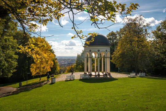Monopteros temple at Neroberg in the German City of Wiesbaden with incidental people